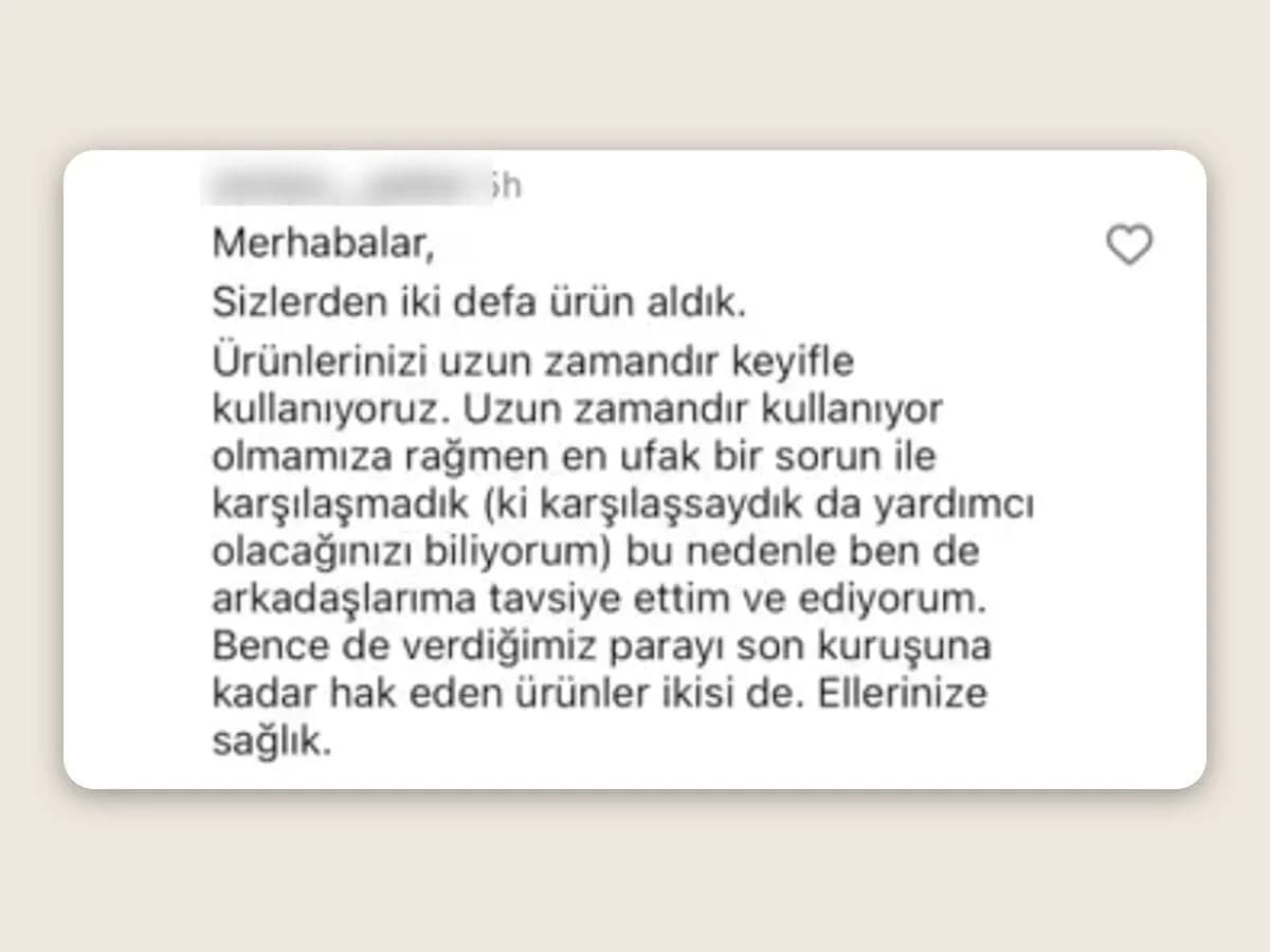 Müşterimizin Starfire hakkındaki Instagram yorumunun ekran görüntüsü