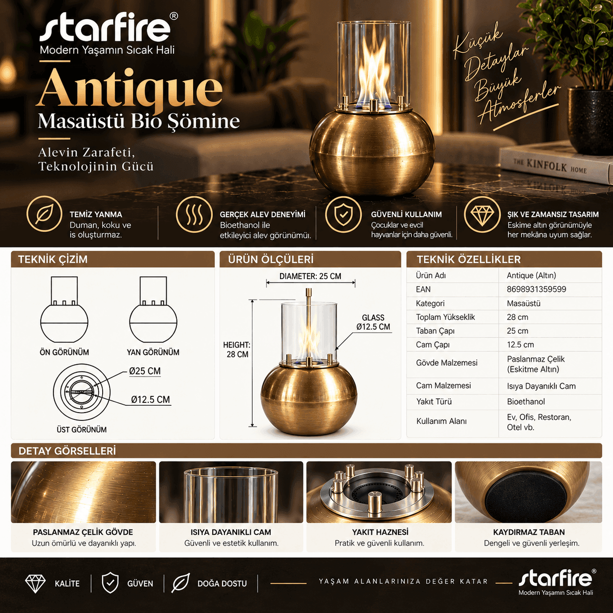 Büyütmek için çift tıklayın Antique Masaüstü Bioetanol Şömine 3