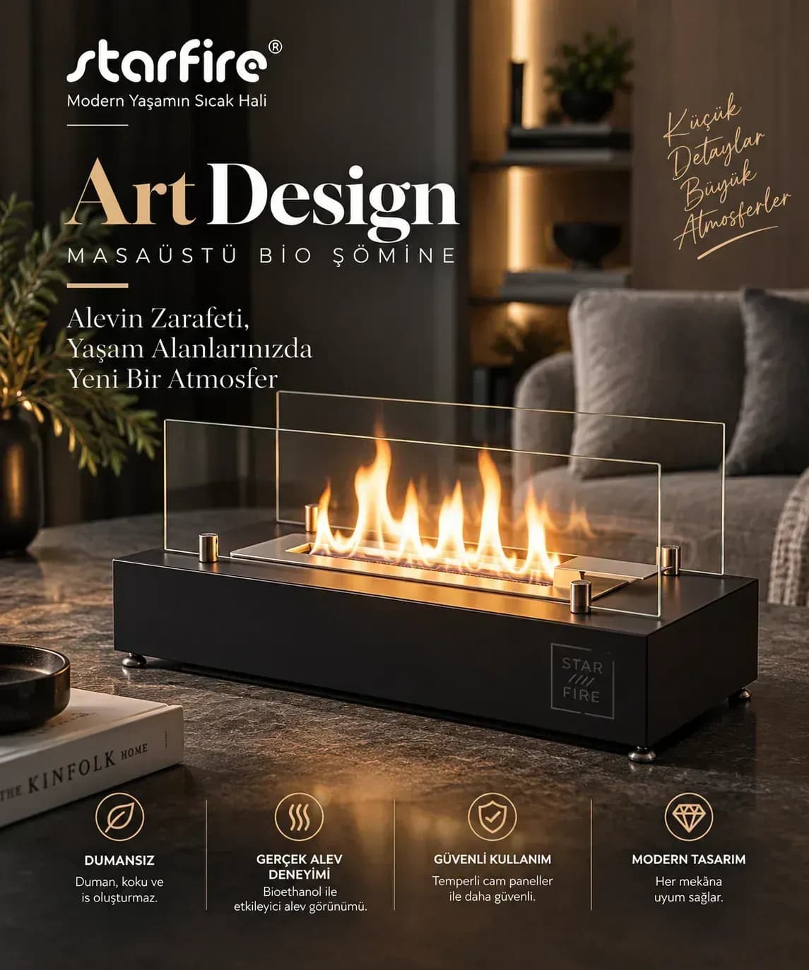Büyütmek için çift tıklayın Art Design Masaüstü Bioetanol Şömine (Siyah) ürün görseli