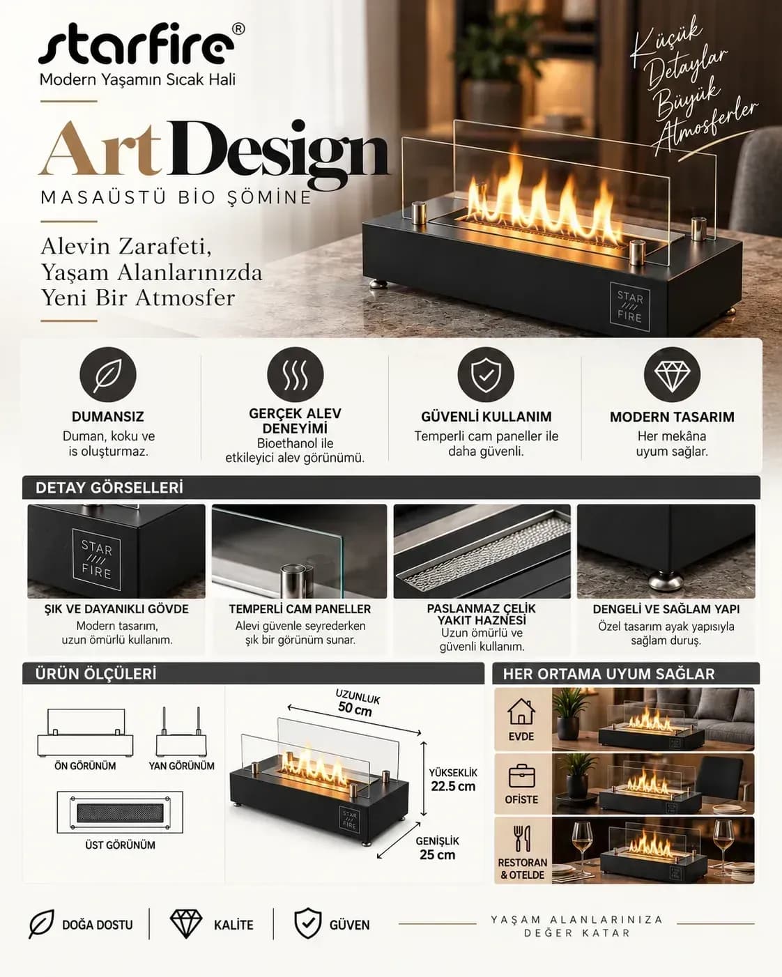 Büyütmek için çift tıklayın Art Design Masaüstü Bioetanol Şömine (Siyah) ürün görseli