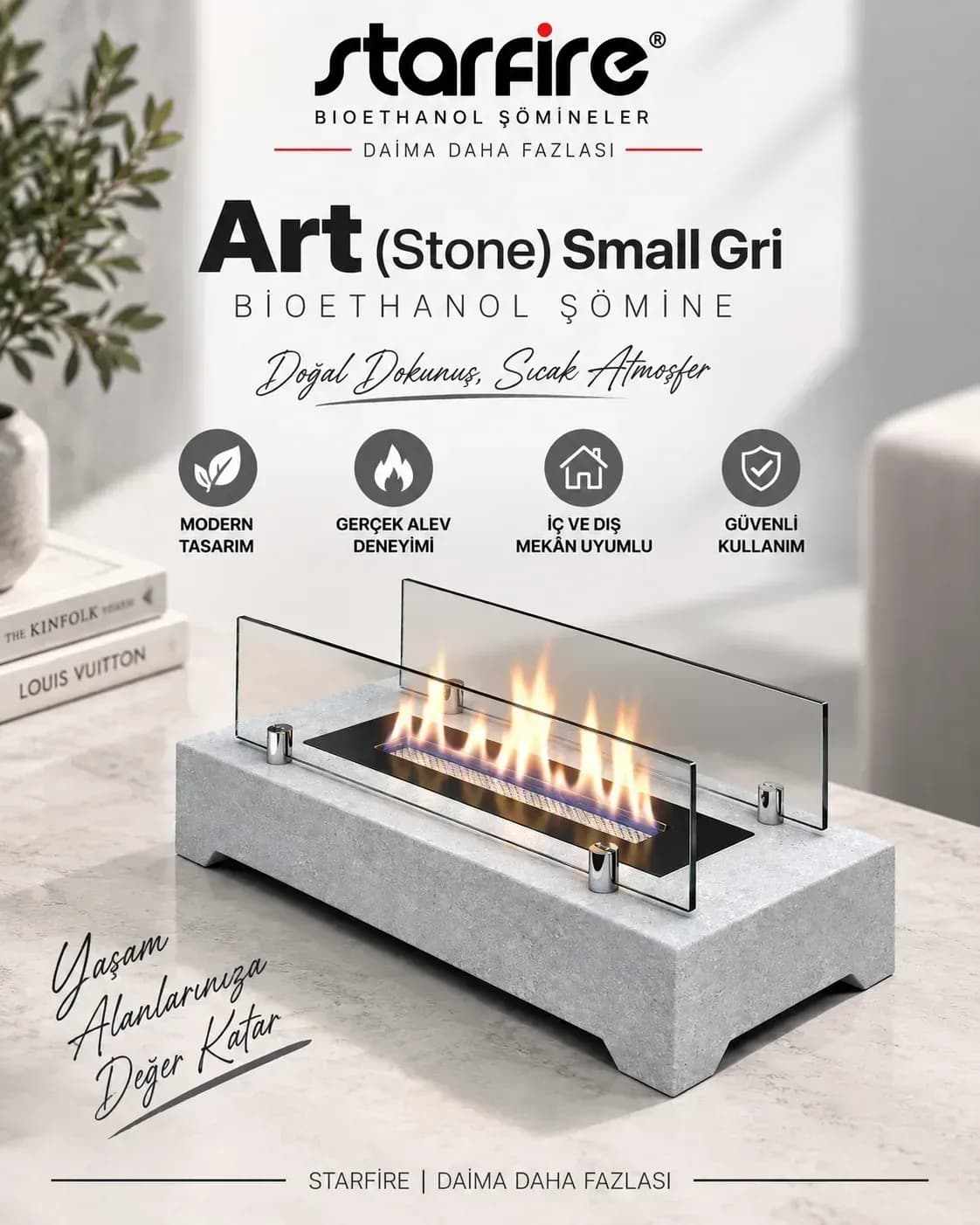 Büyütmek için çift tıklayın Art Stone Small Masaüstü Bioetanol Şömine (Gri) ürün görseli