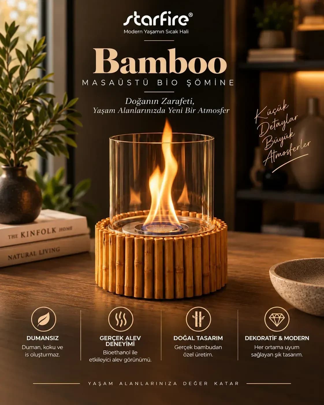 Büyütmek için çift tıklayın Bamboo Masaüstü Bioetanol Şömine ürün görseli