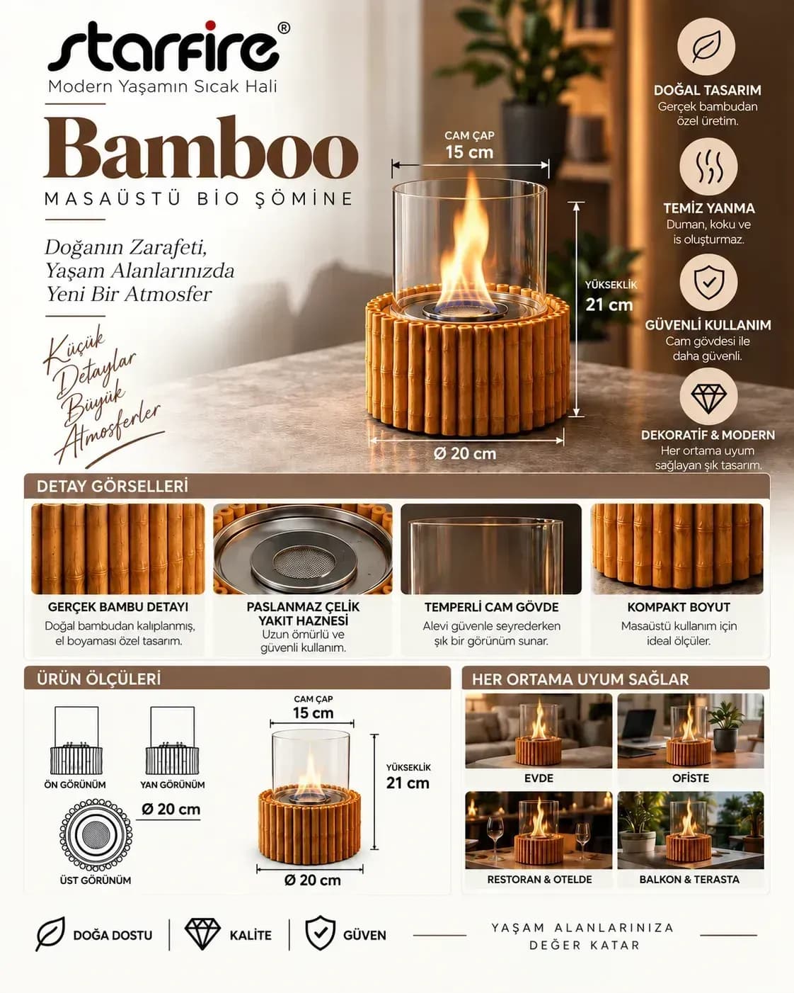 Büyütmek için çift tıklayın Bamboo Masaüstü Bioetanol Şömine ürün görseli