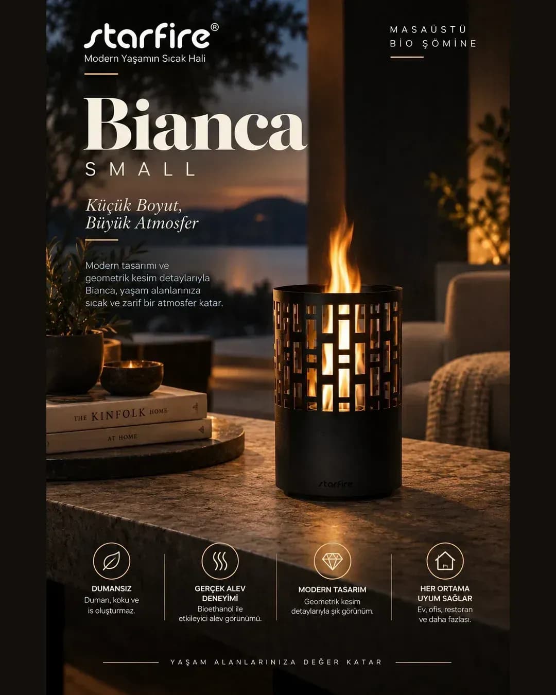 Büyütmek için çift tıklayın Bianca Small Masaüstü Bioetanol Şömine (Siyah) ürün görseli