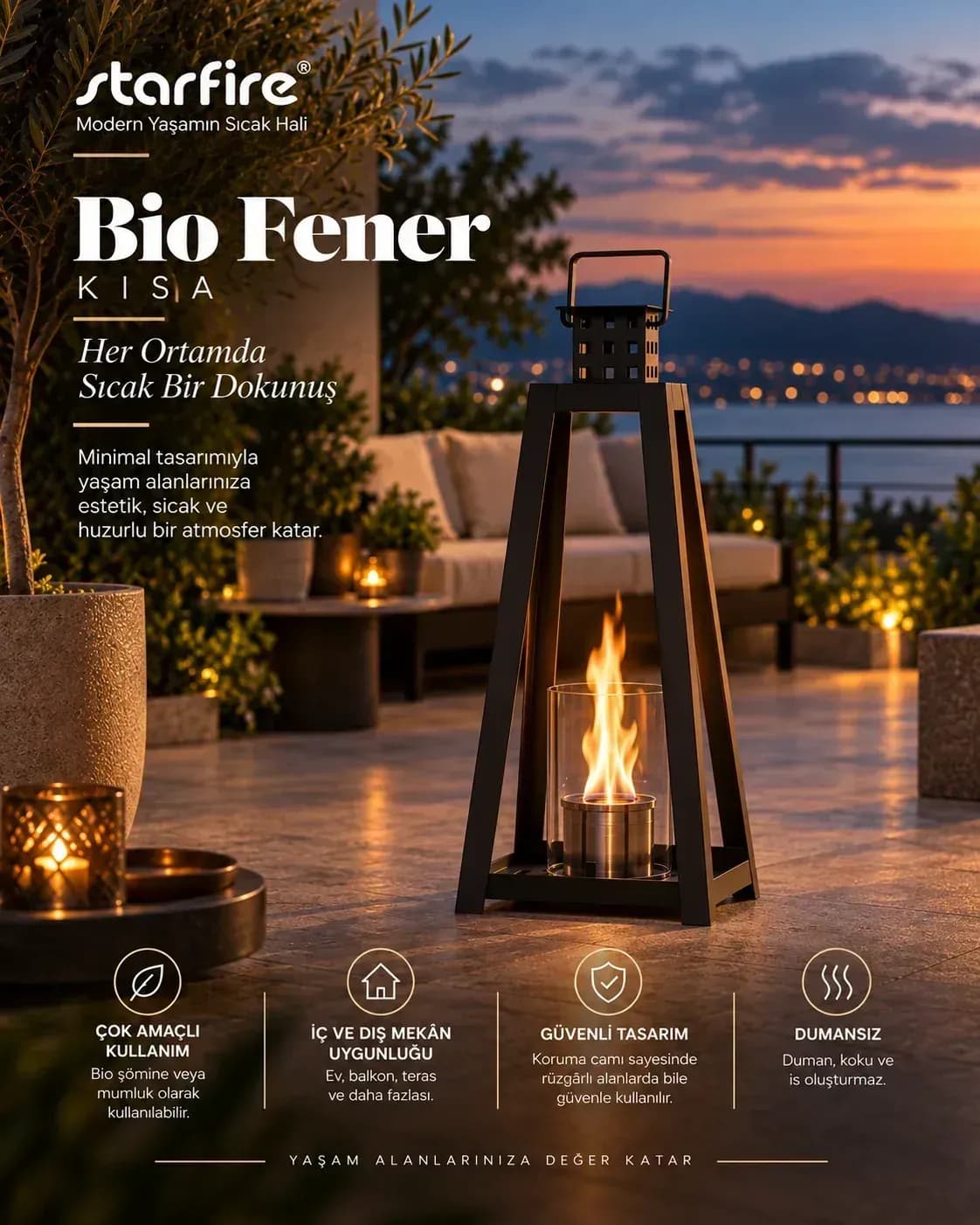 Büyütmek için çift tıklayın Bio Fener Bioetanol Şömine (Kısa, Siyah) ürün görseli