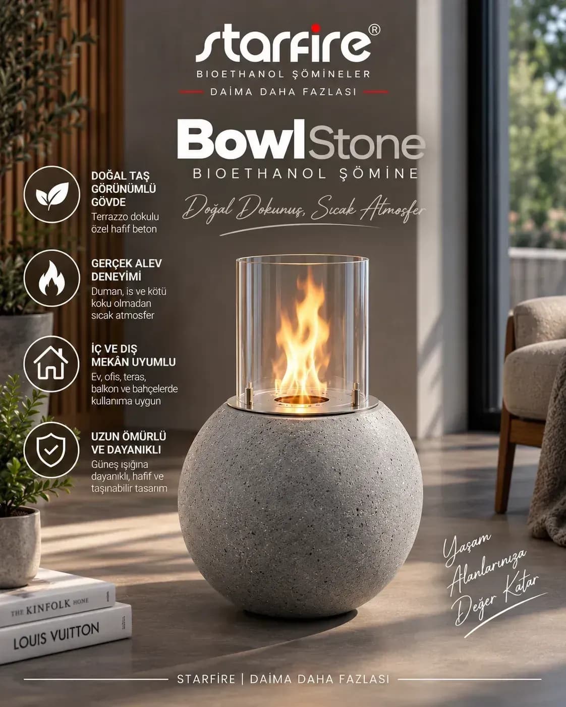 Büyütmek için çift tıklayın Starfire Bowl Stone Beton Bioetanol Şömine - Gri ürün görseli