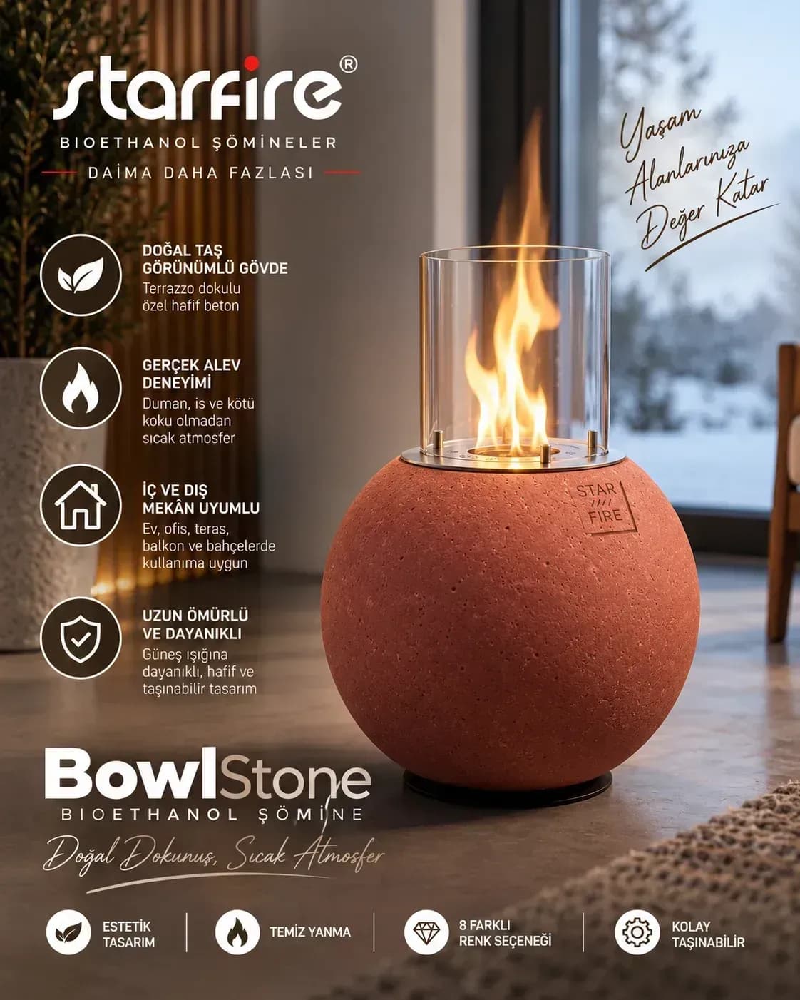 Büyütmek için çift tıklayın Starfire Bowl Stone Beton Bioetanol Şömine - Kırmızı ürün görseli