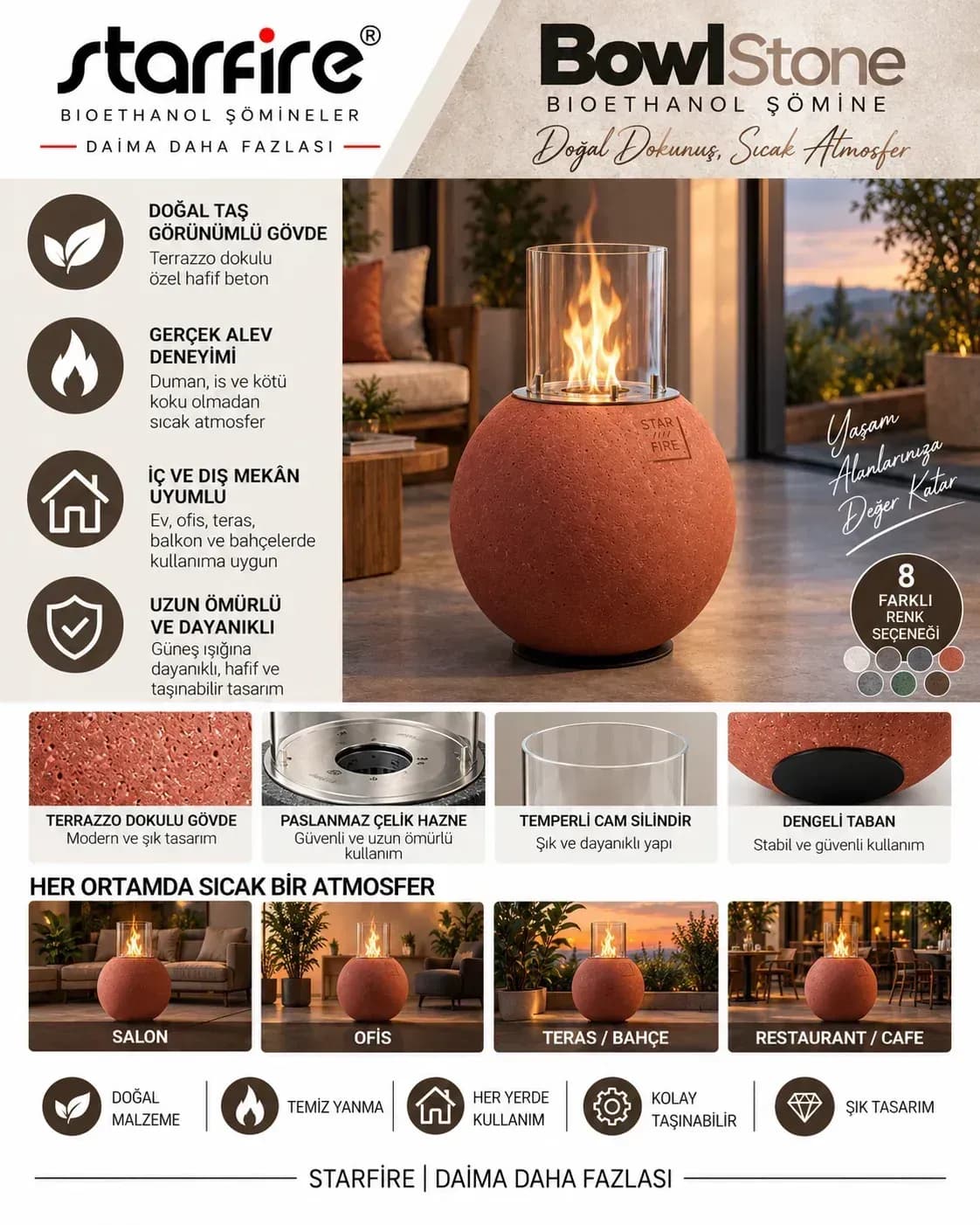 Büyütmek için çift tıklayın Starfire Bowl Stone Beton Bioetanol Şömine - Kırmızı ürün görseli