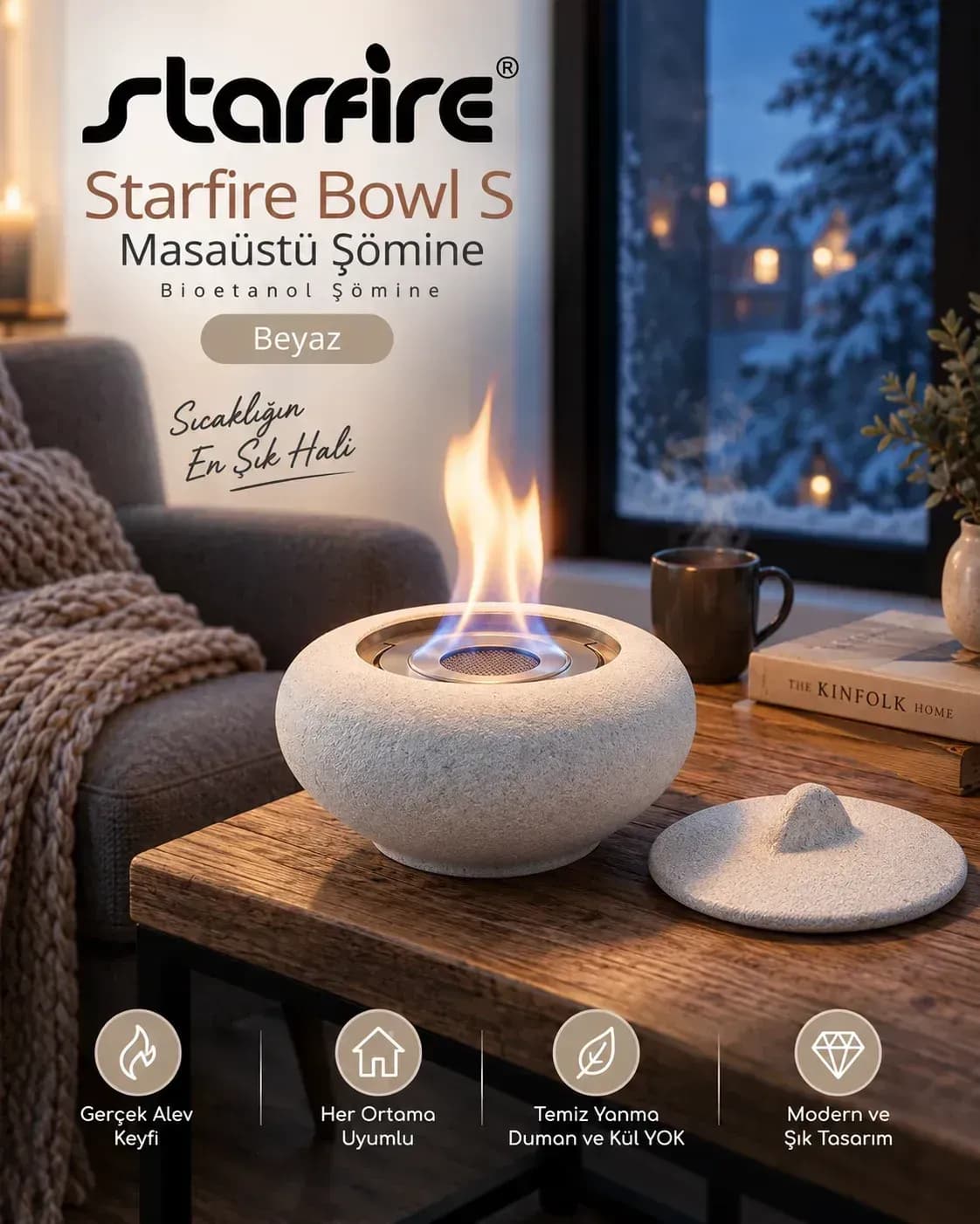 Büyütmek için çift tıklayın Starfire Bowl S Masaüstü Şömine Bioetanol Şömine - Beyaz