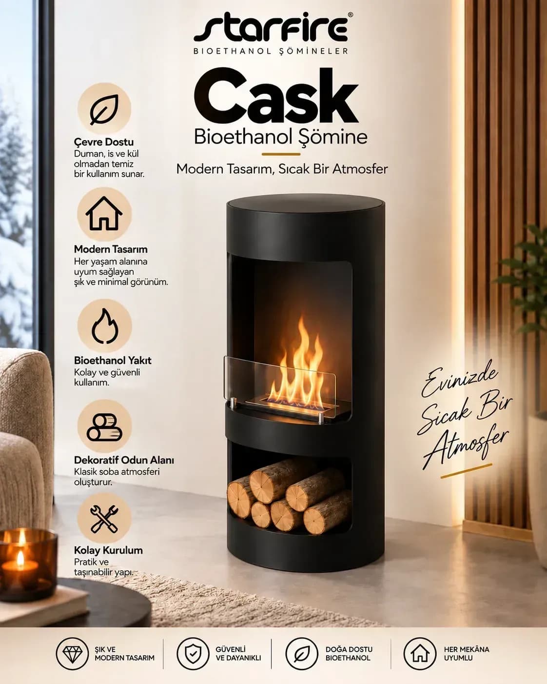 Büyütmek için çift tıklayın Starfire Cask Yer Tipi Bioetanol Şömine - Siyah ürün görseli