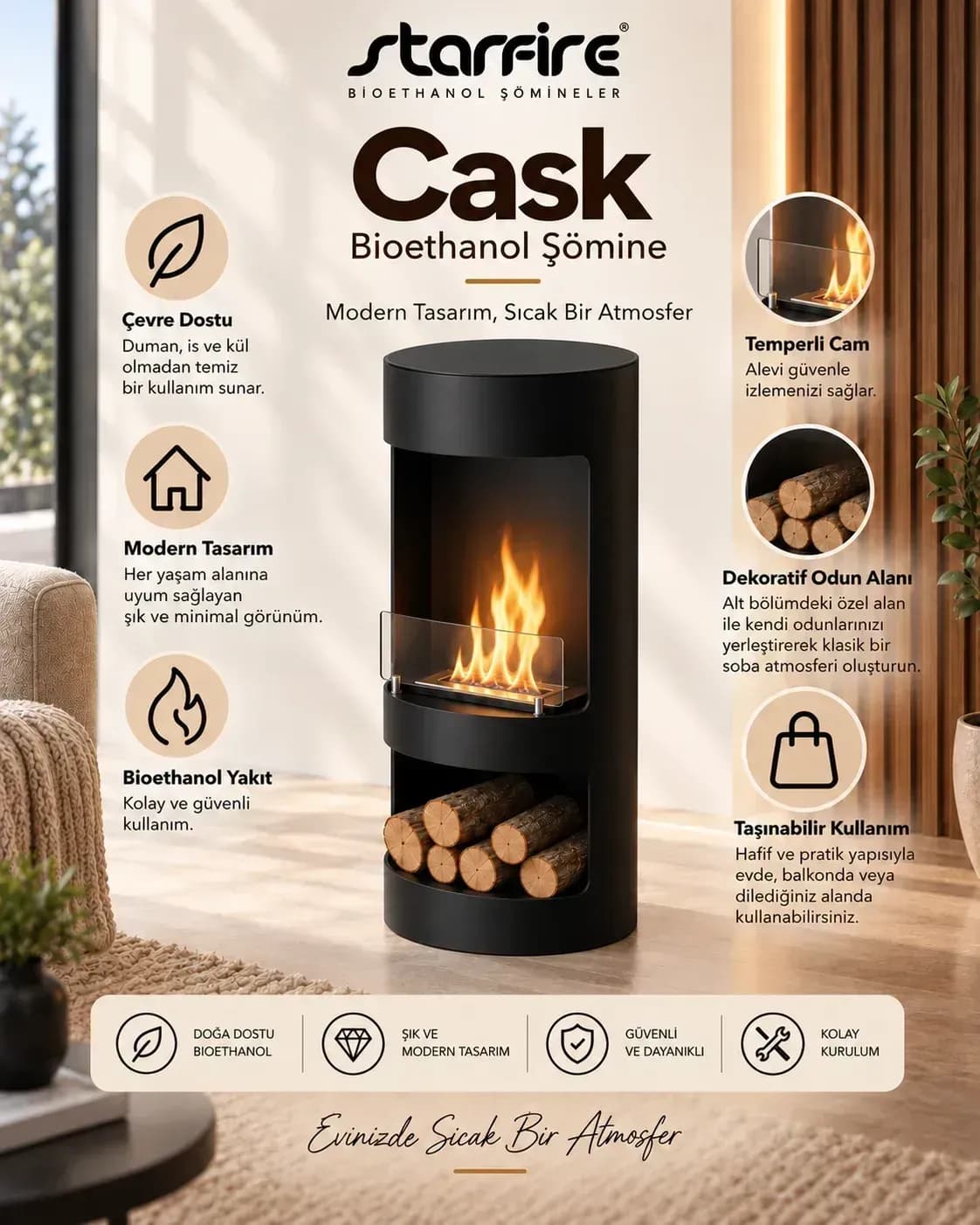 Büyütmek için çift tıklayın Starfire Cask Yer Tipi Bioetanol Şömine - Siyah ürün görseli
