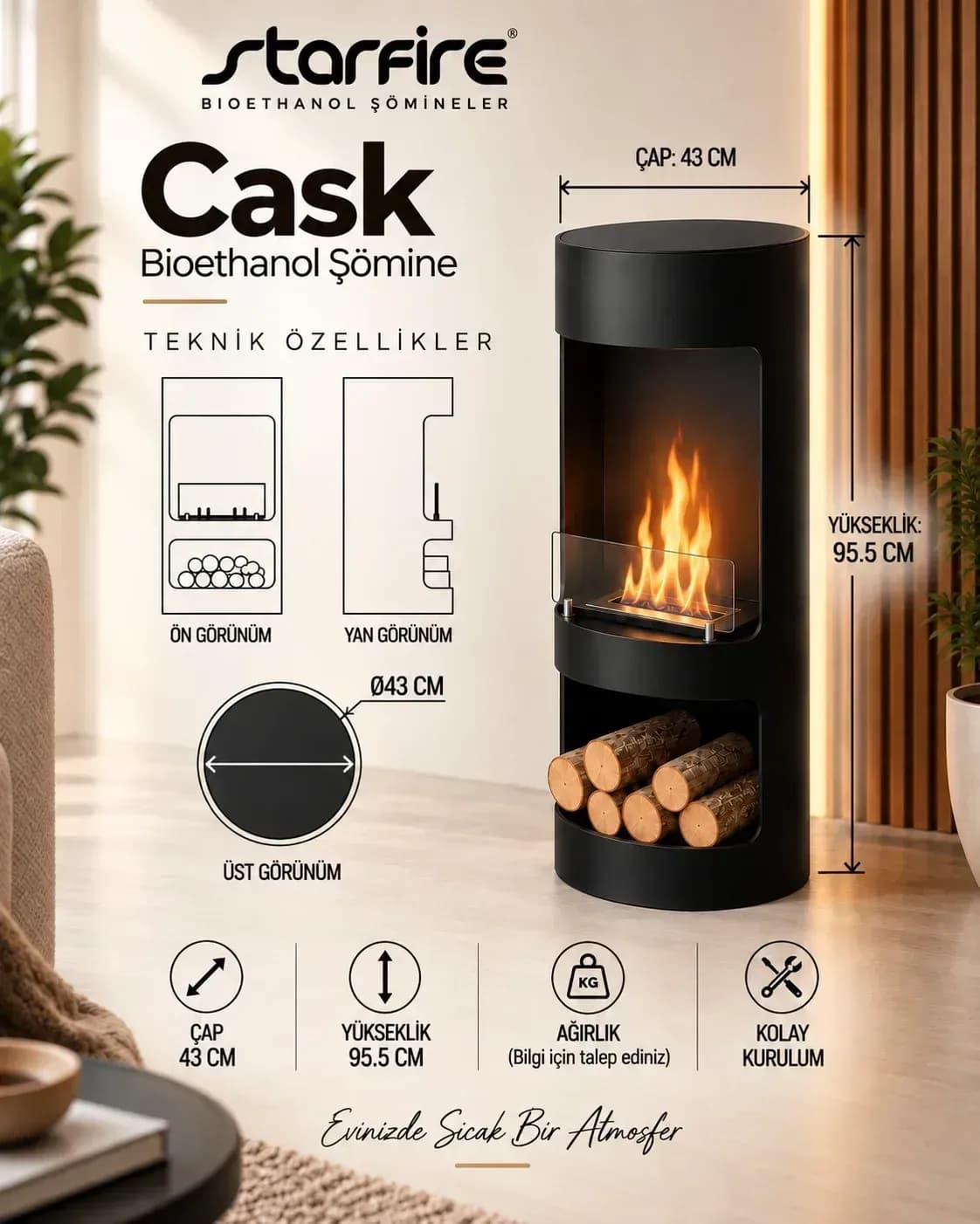 Büyütmek için çift tıklayın Starfire Cask Yer Tipi Bioetanol Şömine - Siyah ürün görseli