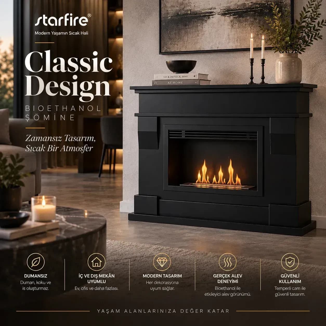 Büyütmek için çift tıklayın Starfire Classic Design Yer Tipi Bioetanol Şömine - Siyah ürün görseli