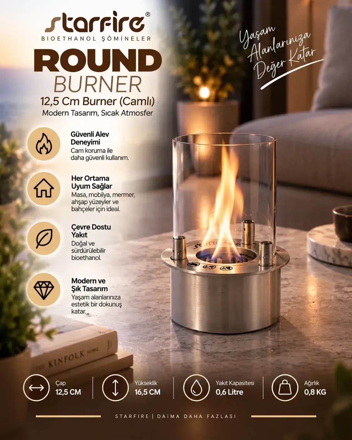 Büyütmek için çift tıklayın Starfire Camlı Round Burner 12 cm ürün görseli