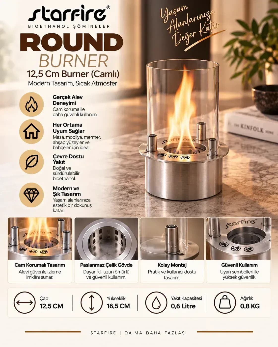 Büyütmek için çift tıklayın Starfire Camlı Round Burner 12 cm ürün görseli