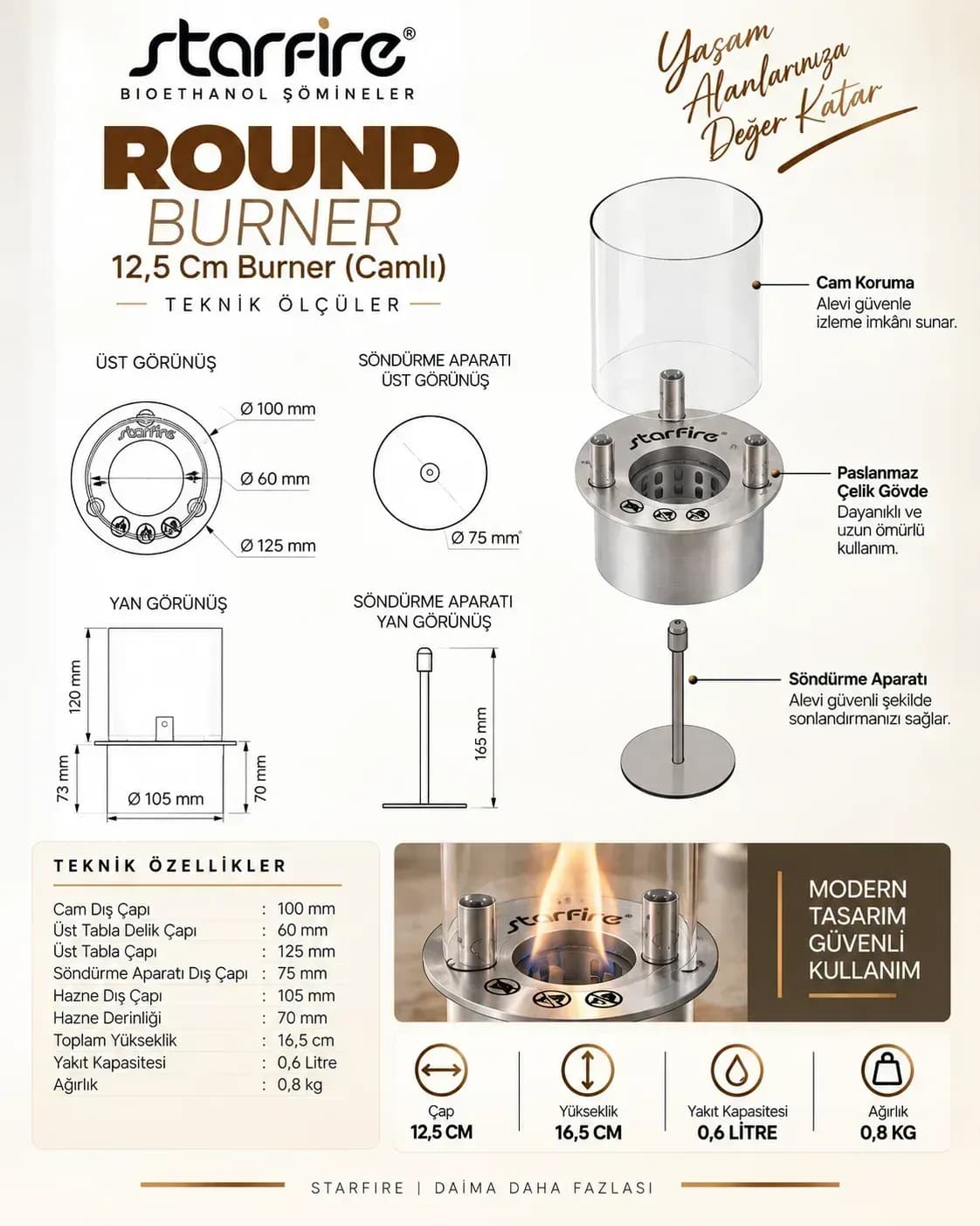 Büyütmek için çift tıklayın Starfire Camlı Round Burner 12 cm ürün görseli