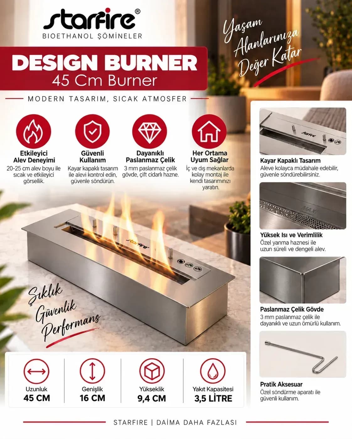 Büyütmek için çift tıklayın Starfire Design Burner 45 cm ürün görseli