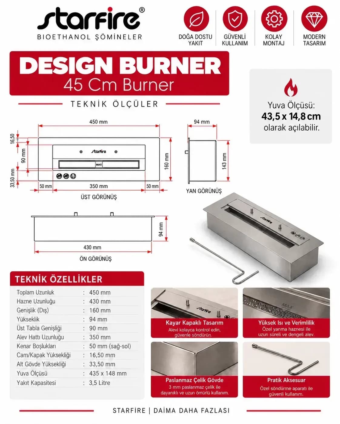Büyütmek için çift tıklayın Starfire Design Burner 45 cm ürün görseli