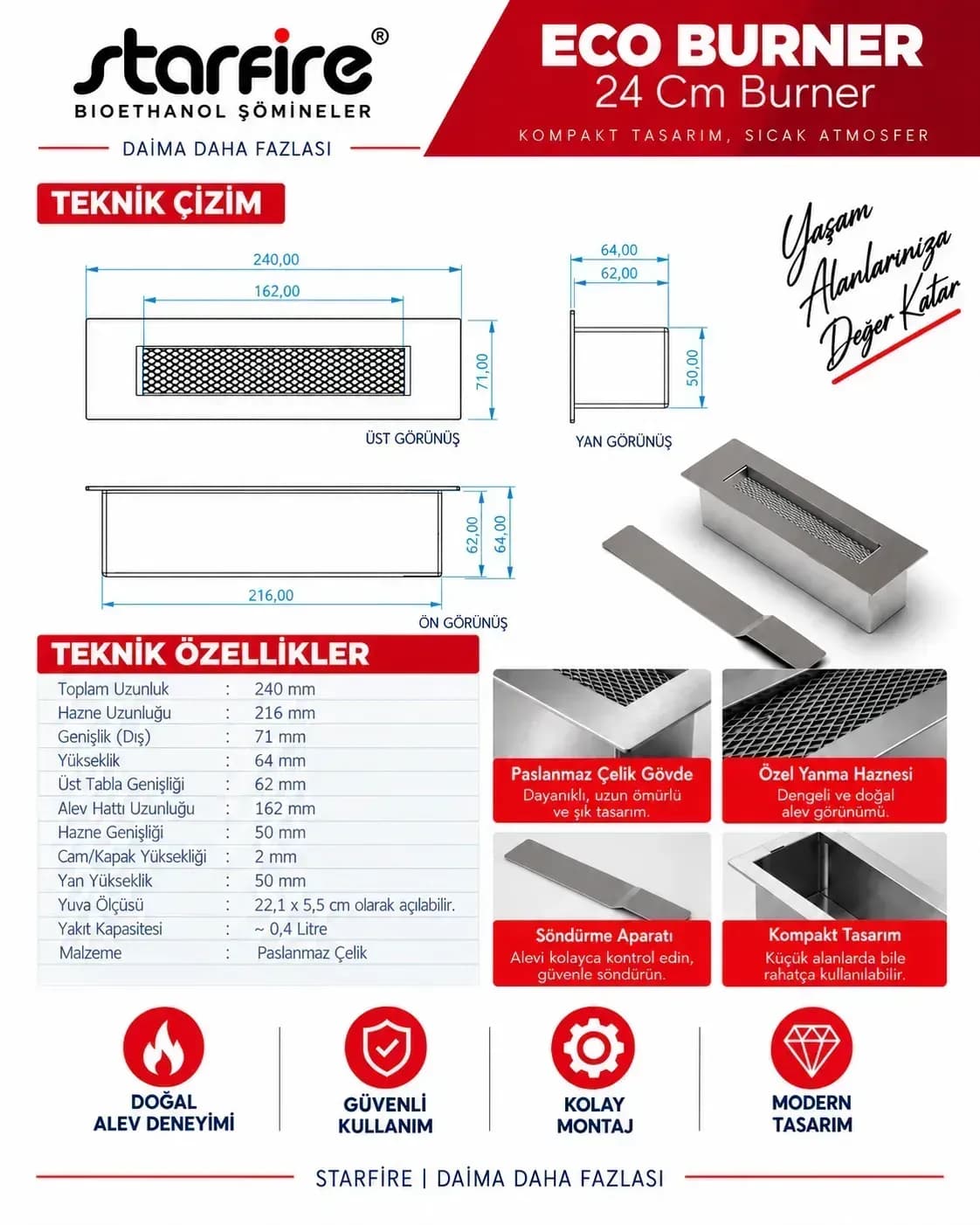 Büyütmek için çift tıklayın Starfire Eco Burner 24 cm ürün görseli