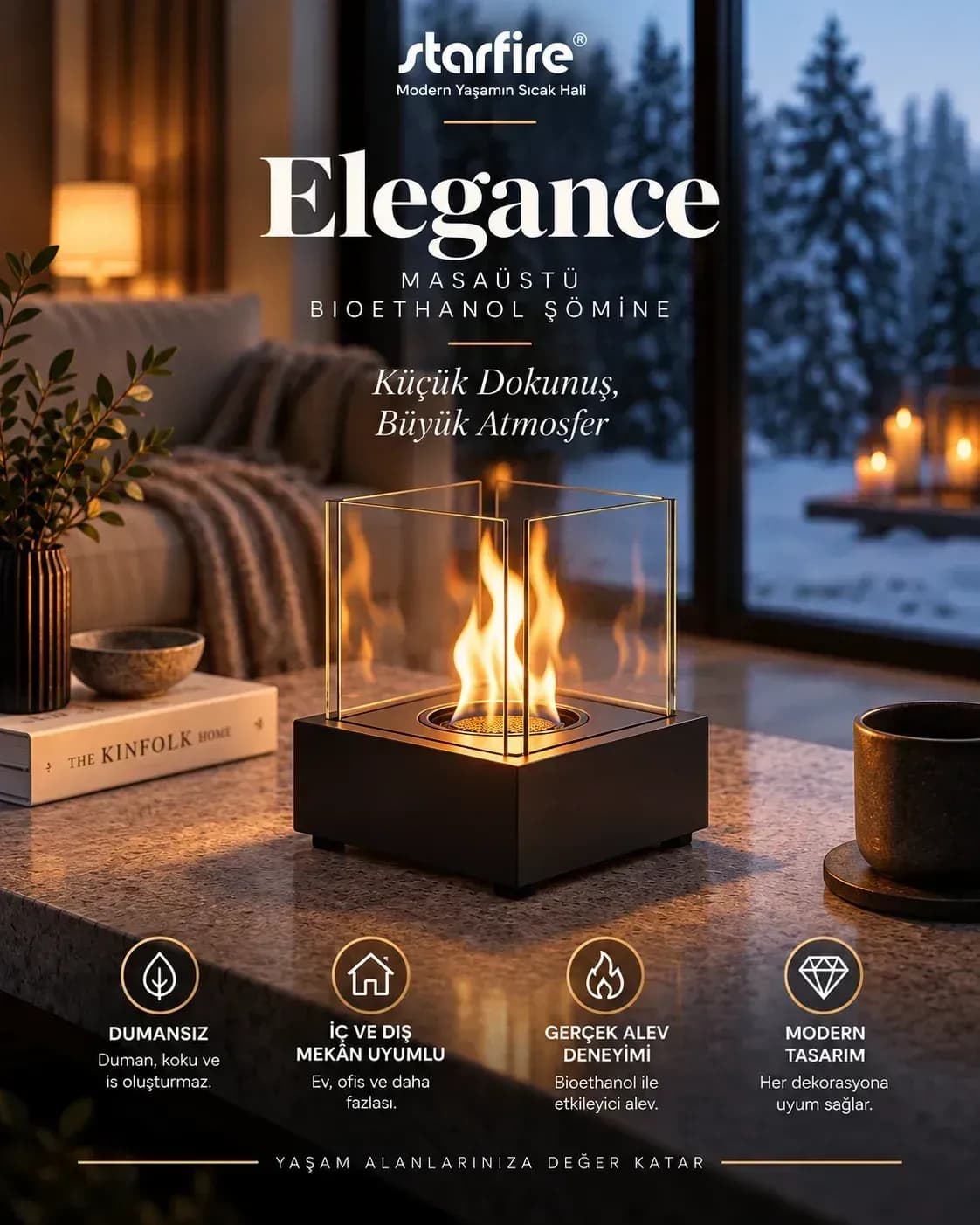 Büyütmek için çift tıklayın Elegance Masaüstü Bioetanol Şömine (Siyah) ürün görseli