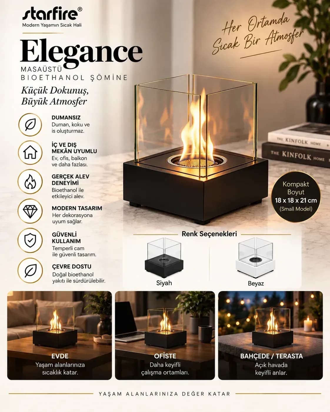Büyütmek için çift tıklayın Elegance Masaüstü Bioetanol Şömine (Siyah) ürün görseli
