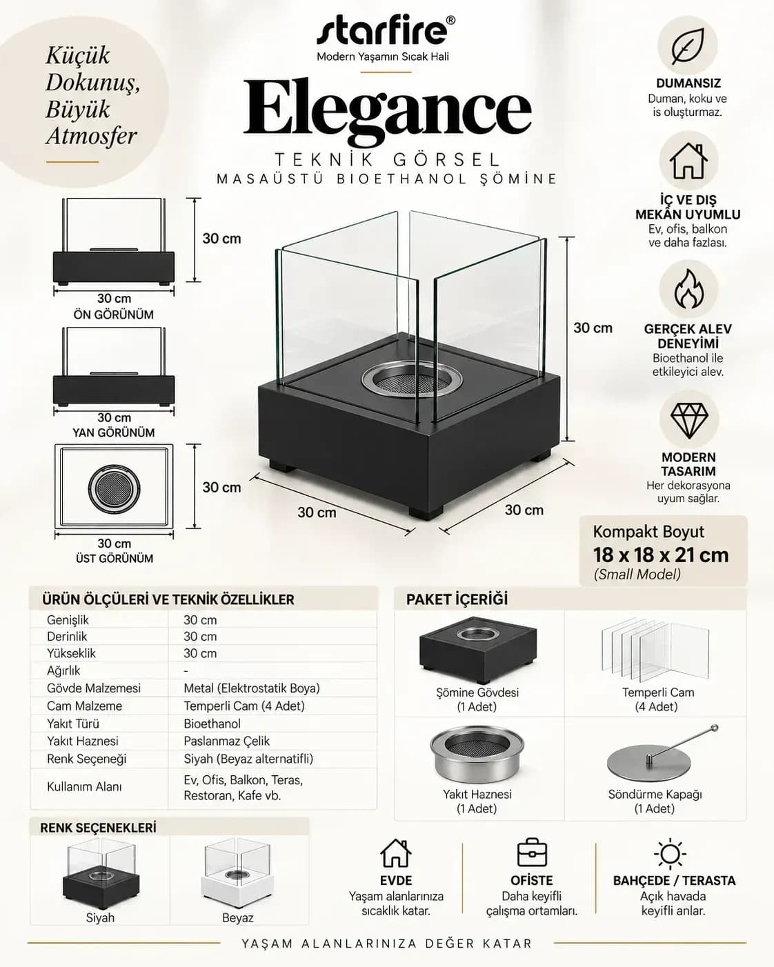 Büyütmek için çift tıklayın Elegance Masaüstü Bioetanol Şömine (Siyah) ürün görseli
