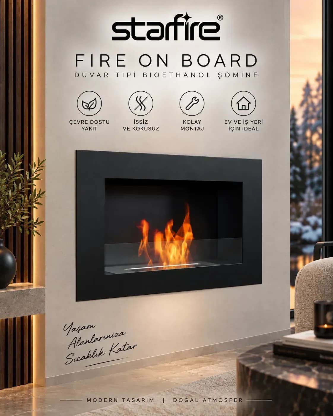 Büyütmek için çift tıklayın Starfire Fire On Board Duvar Tipi Bioetanol Şömine 45 cm - Siyah ürün görseli