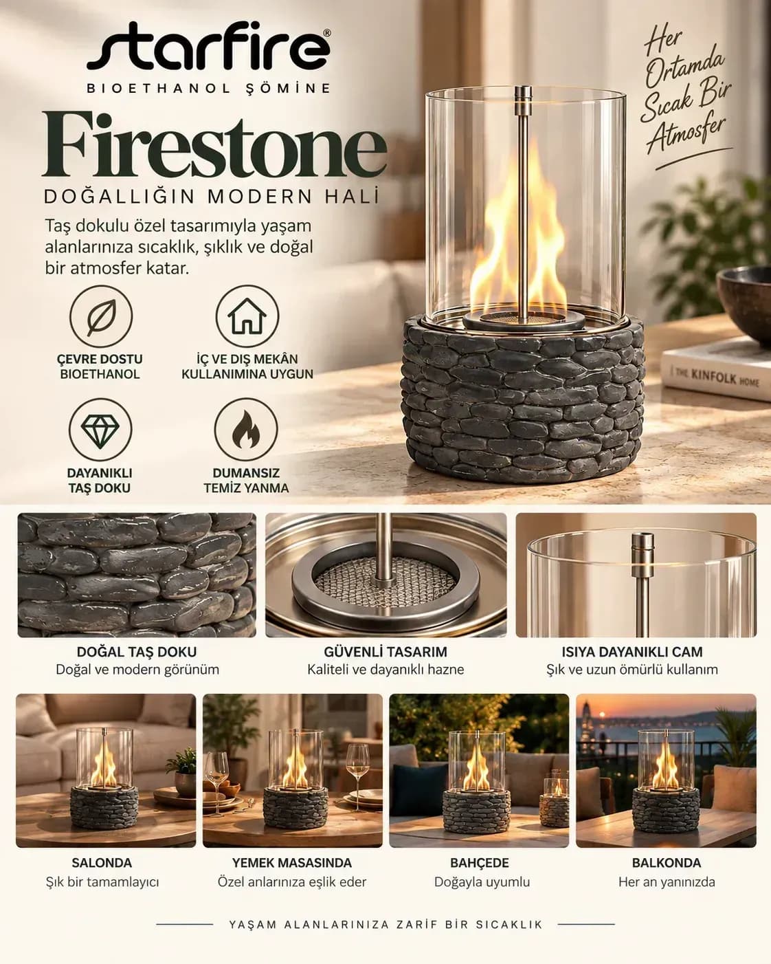 Büyütmek için çift tıklayın Firestone Masaüstü Bioetanol Şömine (Siyah) ürün görseli