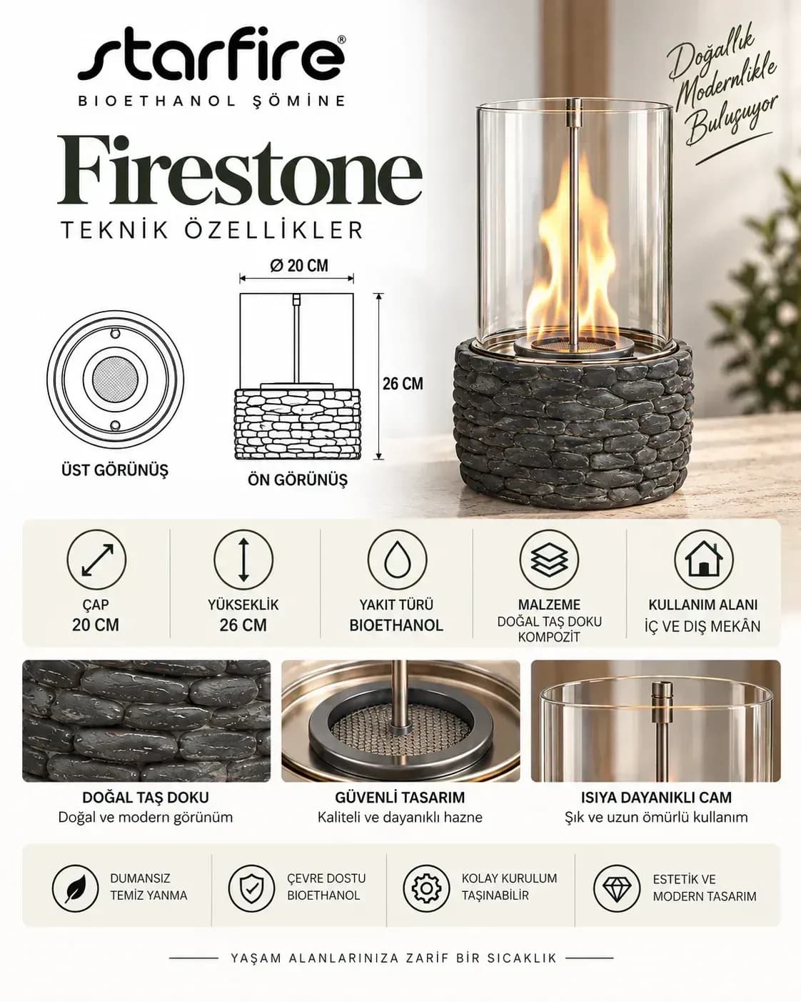 Büyütmek için çift tıklayın Firestone Masaüstü Bioetanol Şömine (Siyah) ürün görseli