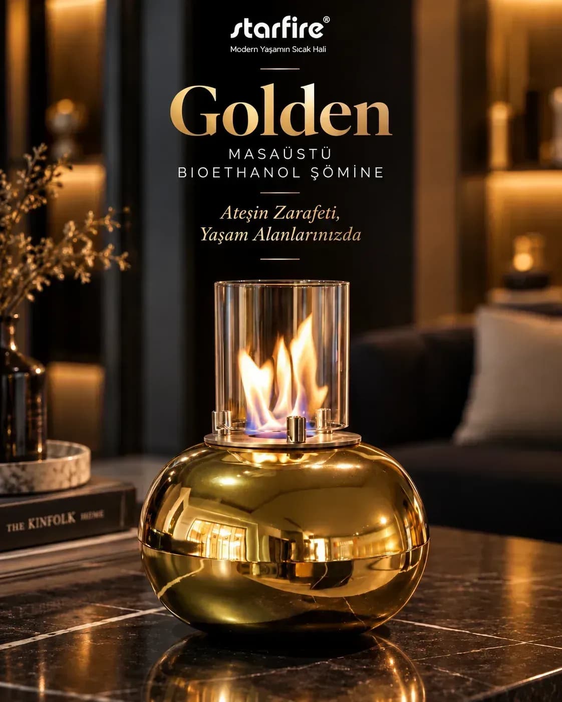 Büyütmek için çift tıklayın Golden Masaüstü Bioetanol Şömine (Altın) ürün görseli