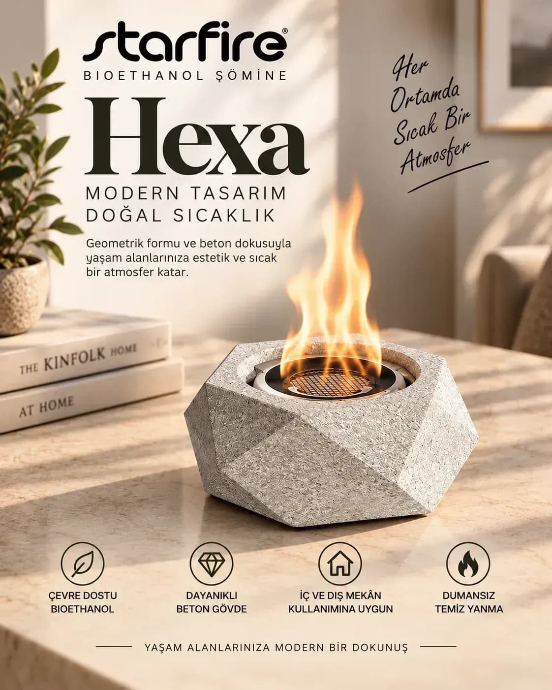 Büyütmek için çift tıklayın Hexa Masaüstü Bioetanol Şömine (Beyaz) ürün görseli