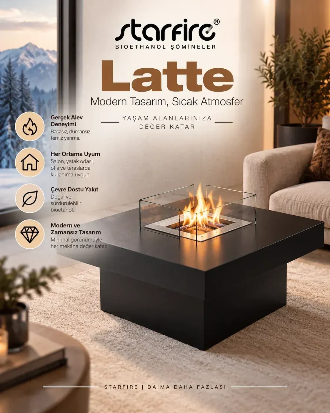 Büyütmek için çift tıklayın Starfire Latte Small Yer Tipi Bioetanol Şömine - Siyah ürün görseli
