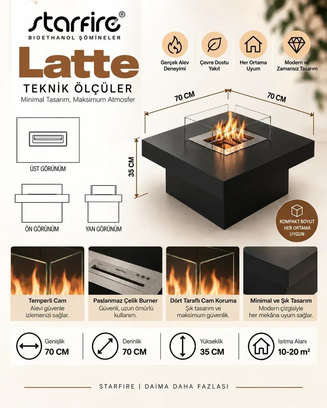 Büyütmek için çift tıklayın Starfire Latte Small Yer Tipi Bioetanol Şömine - Siyah ürün görseli