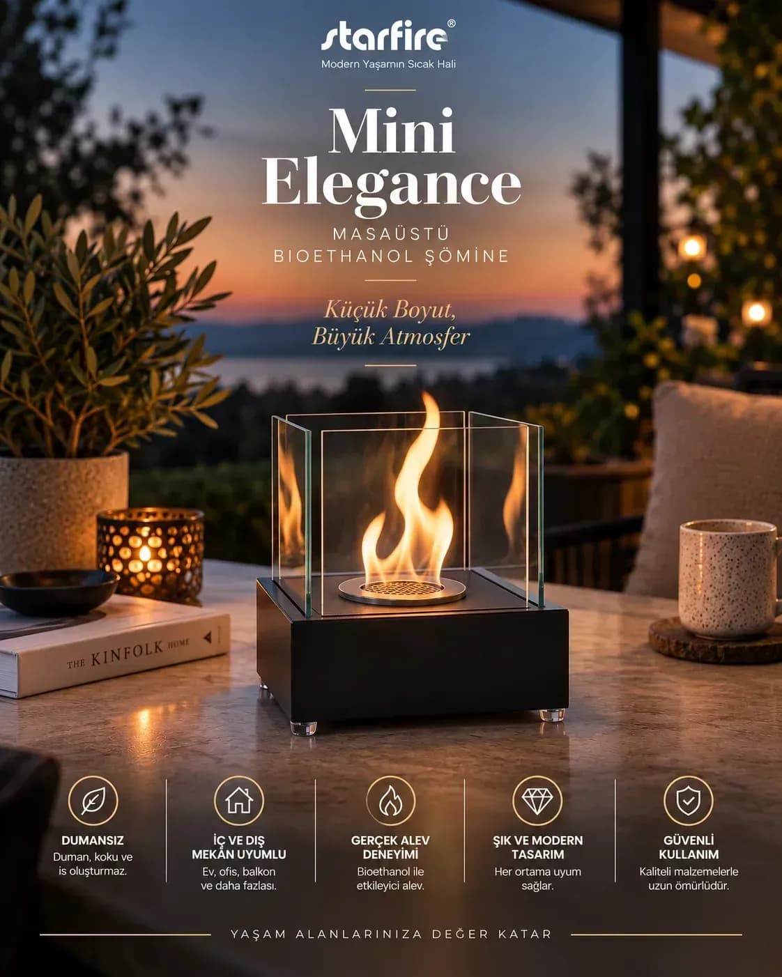 Büyütmek için çift tıklayın Mini Elegance Masaüstü Bioetanol Şömine (Siyah) ürün görseli