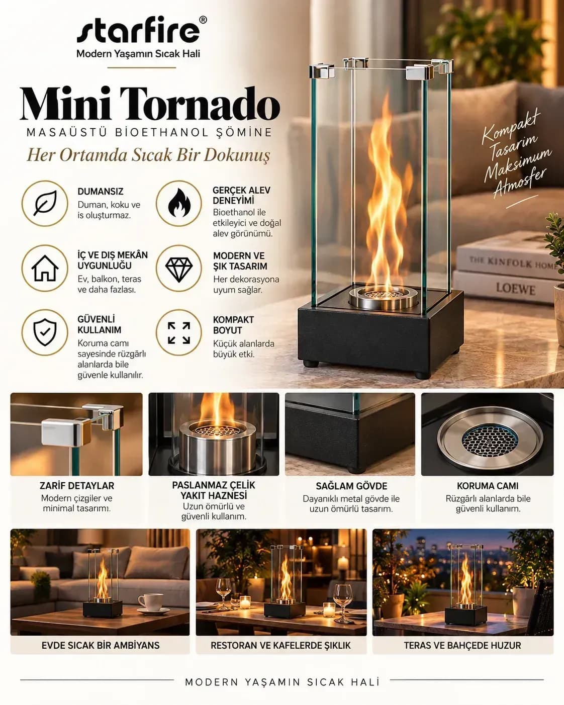 Büyütmek için çift tıklayın Mini Tornado Masaüstü Bioetanol Şömine (Siyah) ürün görseli