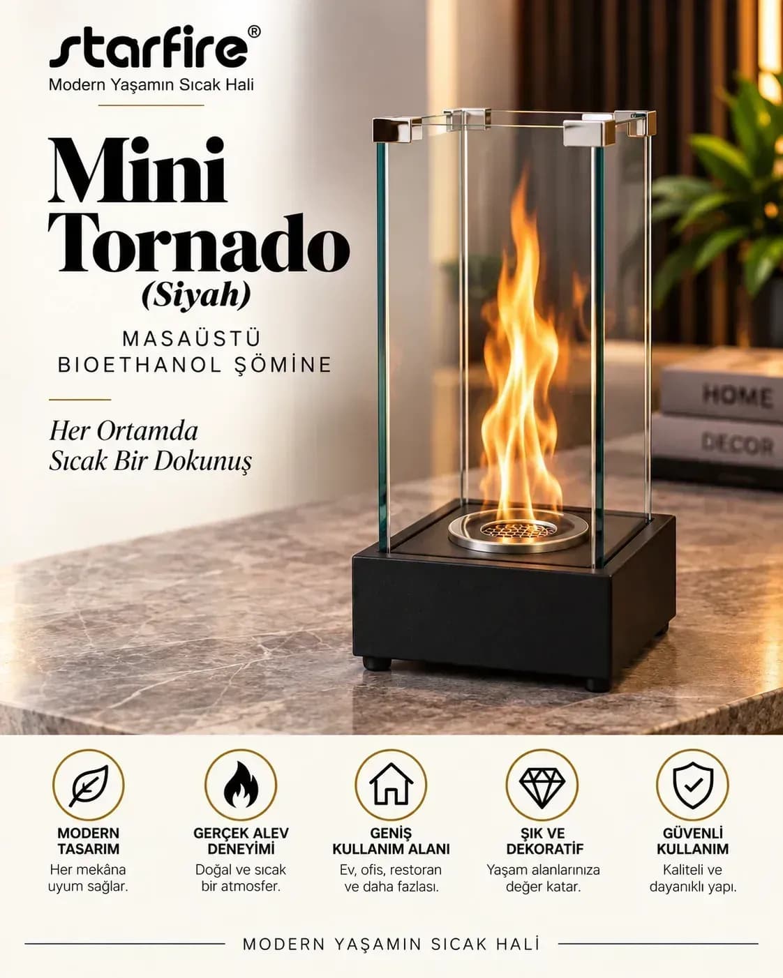 Büyütmek için çift tıklayın Mini Tornado Masaüstü Bioetanol Şömine (Siyah) ürün görseli