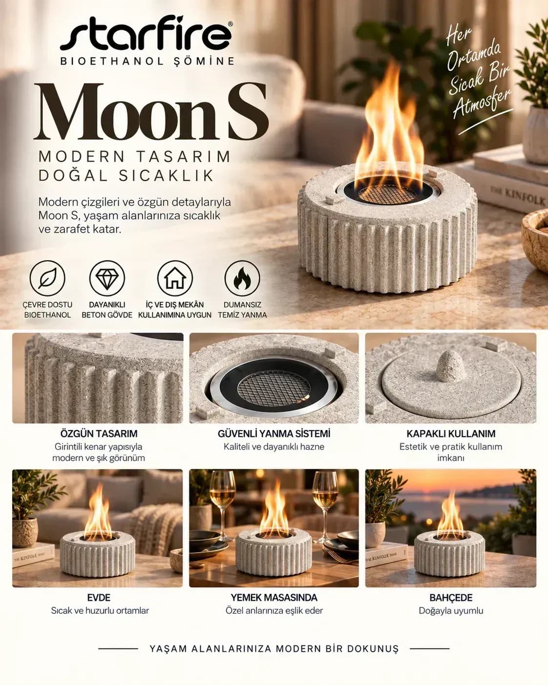 Büyütmek için çift tıklayın Moon S Masaüstü Bioetanol Şömine (Beyaz) ürün görseli