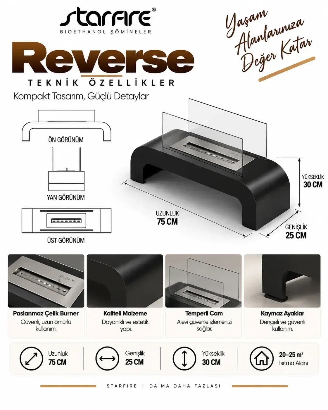 Büyütmek için çift tıklayın Starfire Reverse Yer Tipi Bioetanol Şömine - Siyah ürün görseli