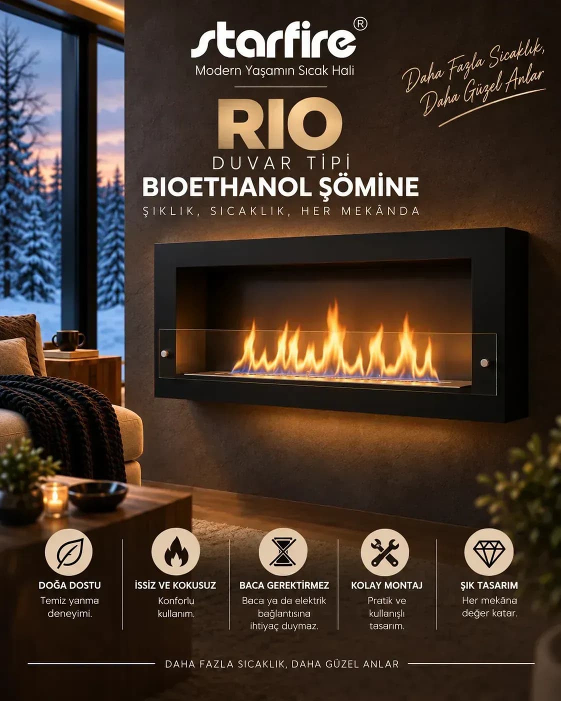 Büyütmek için çift tıklayın Starfire Rio Duvar Tipi Bioetanol Şömine - Siyah ürün görseli