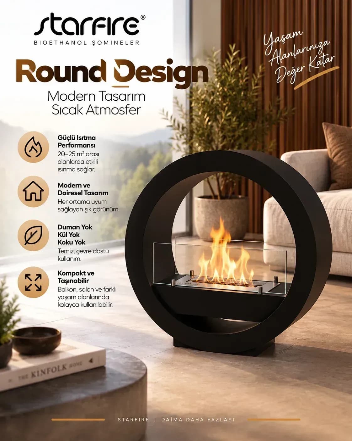 Büyütmek için çift tıklayın Starfire Round Design Yer Tipi Bioetanol Şömine - Siyah ürün görseli