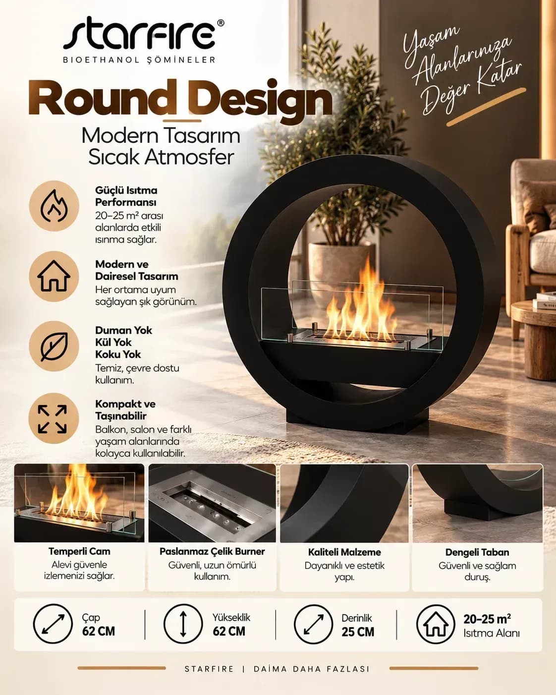 Büyütmek için çift tıklayın Starfire Round Design Yer Tipi Bioetanol Şömine - Siyah ürün görseli