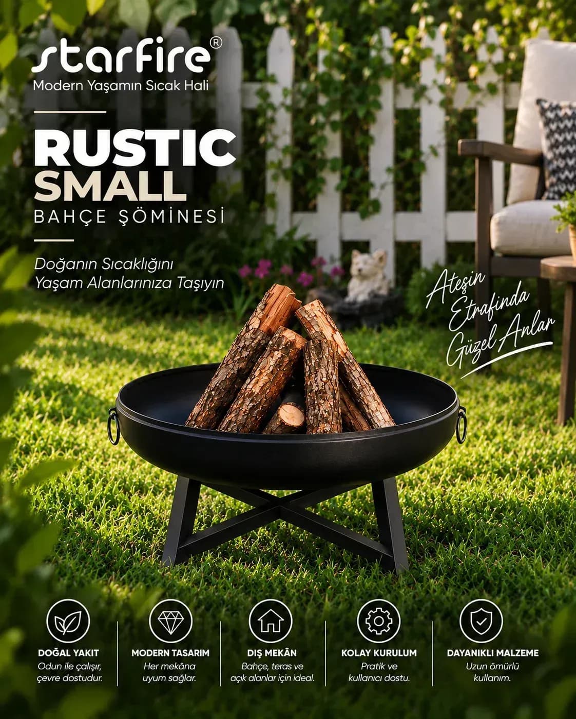 Büyütmek için çift tıklayın Starfire Rustic Small Odun Yakıtlı Bahçe Şöminesi - Siyah ürün görseli