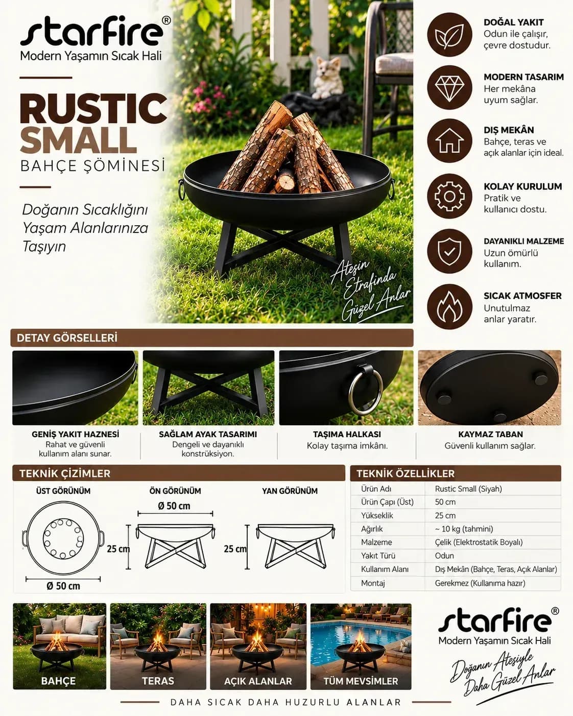 Büyütmek için çift tıklayın Starfire Rustic Small Odun Yakıtlı Bahçe Şöminesi - Siyah ürün görseli