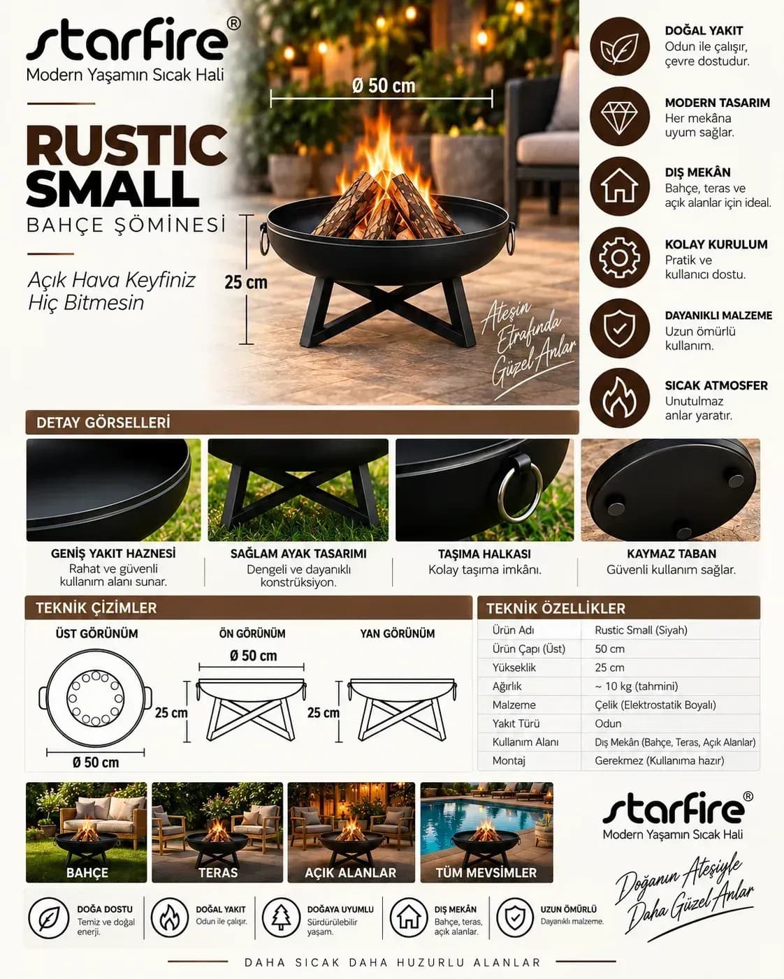 Büyütmek için çift tıklayın Starfire Rustic Small Odun Yakıtlı Bahçe Şöminesi - Siyah ürün görseli