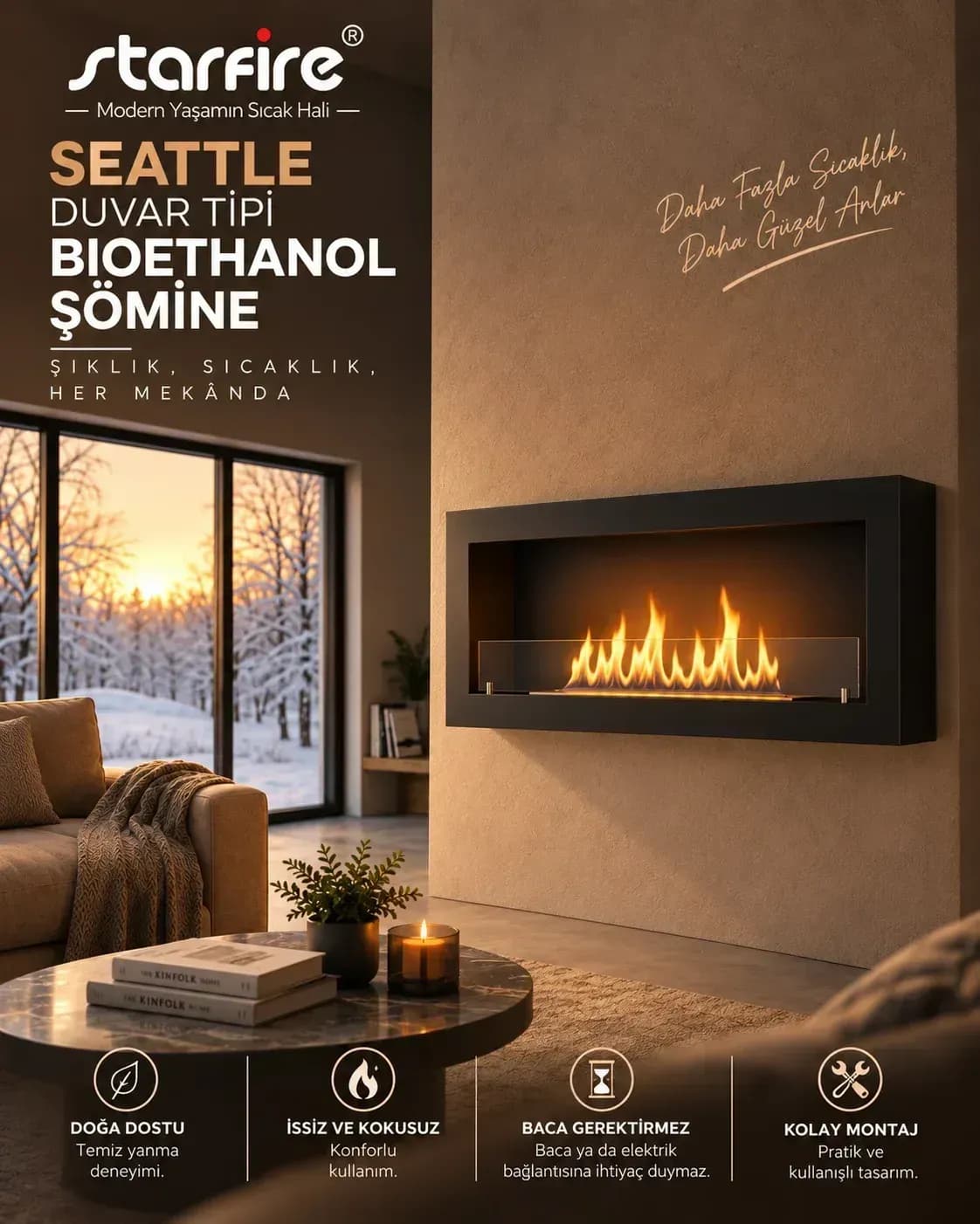 Büyütmek için çift tıklayın Starfire Seattle Duvar Tipi Bioetanol Şömine 45 cm - Siyah ürün görseli