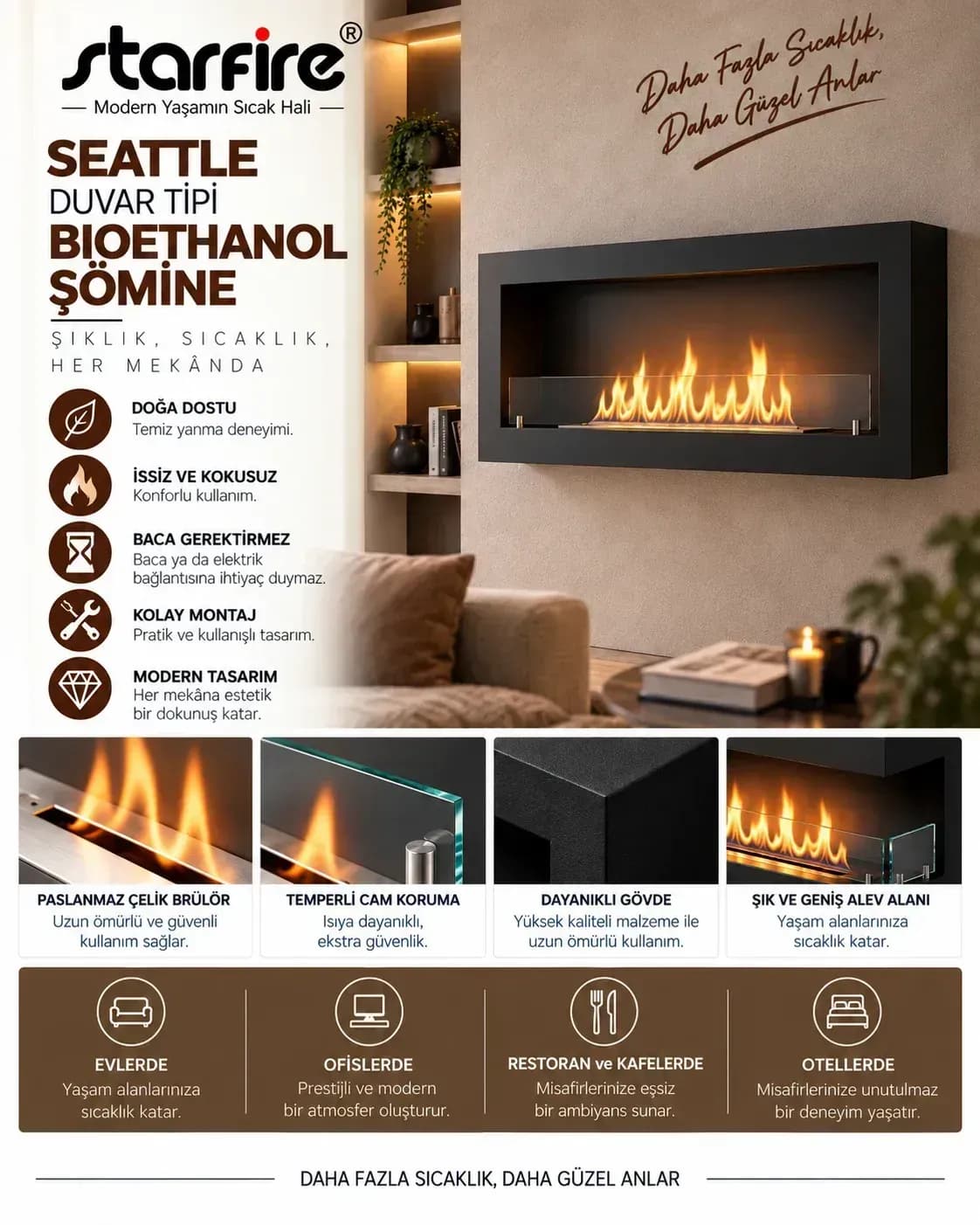Büyütmek için çift tıklayın Starfire Seattle Duvar Tipi Bioetanol Şömine 45 cm - Siyah ürün görseli