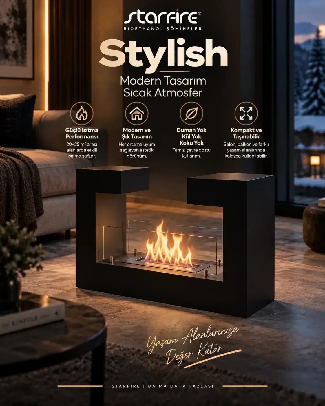 Büyütmek için çift tıklayın Starfire Stylish Yer Tipi Bioetanol Şömine - Siyah ürün görseli