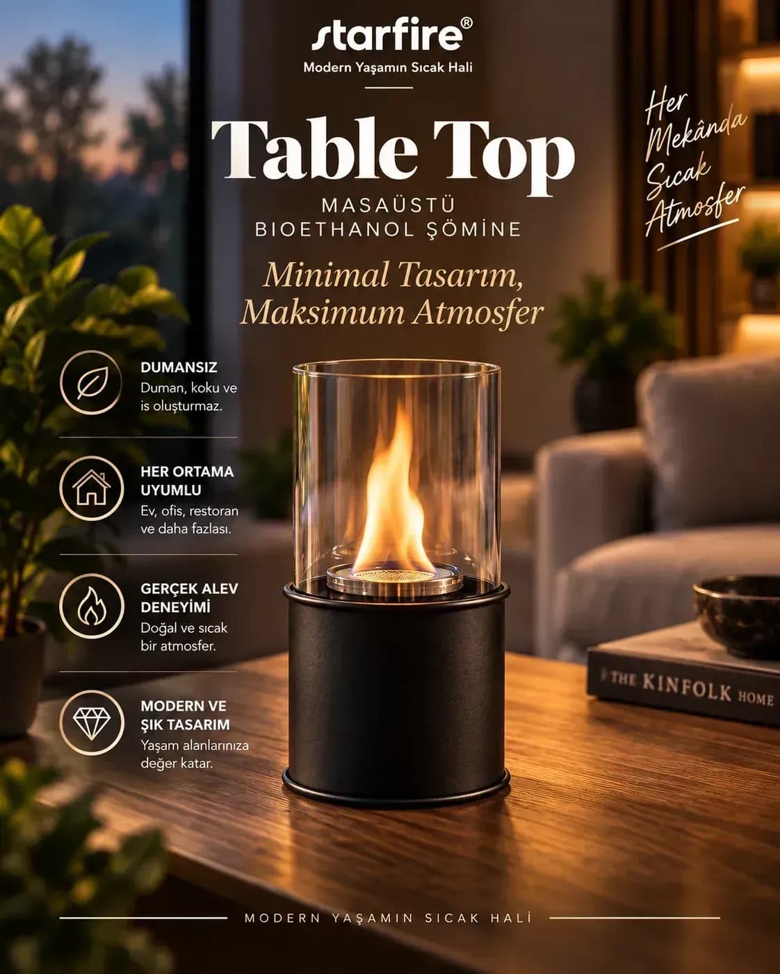 Büyütmek için çift tıklayın Table Top Masaüstü Bioetanol Şömine (Metal) ürün görseli