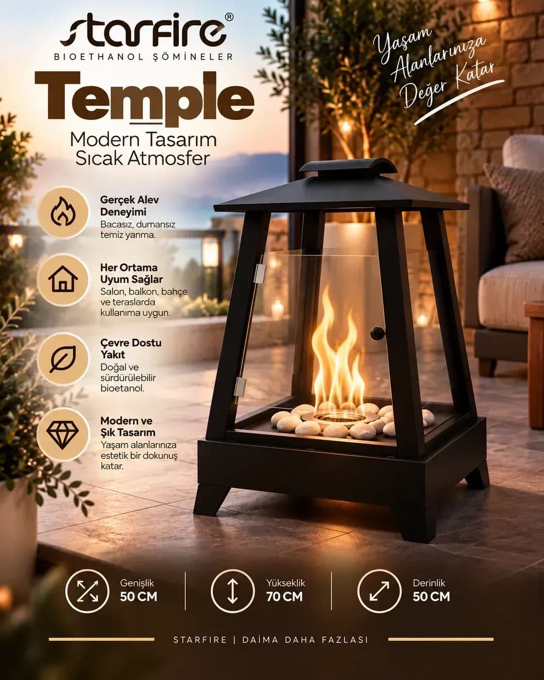 Büyütmek için çift tıklayın Starfire Temple Yer Tipi Bioetanol Şömine - Siyah ürün görseli