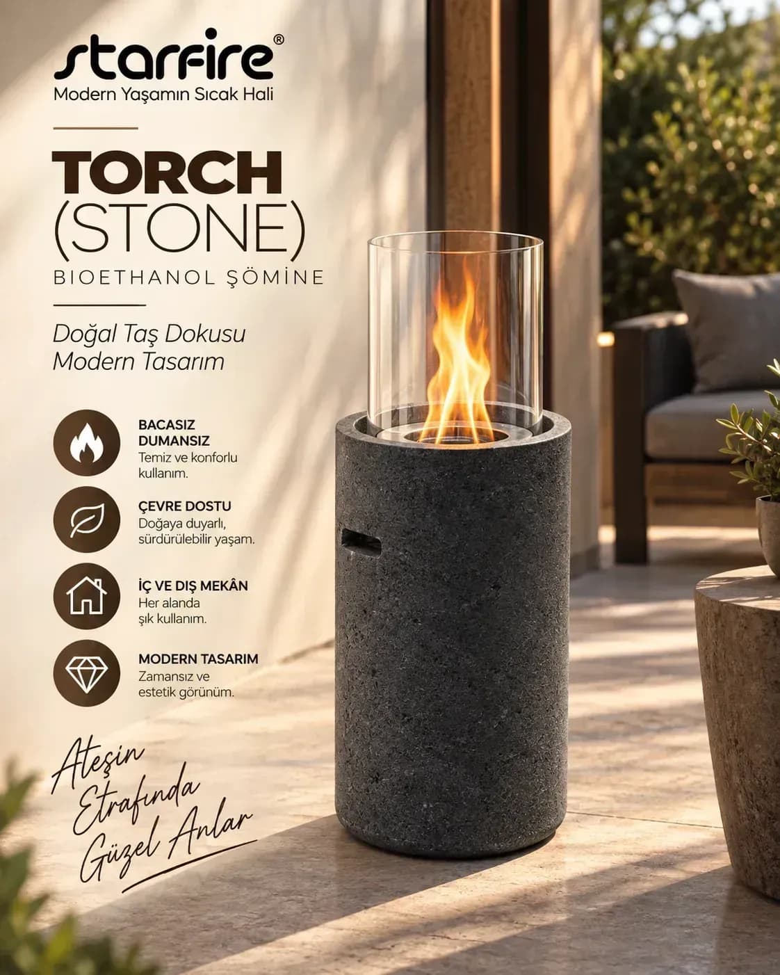 Büyütmek için çift tıklayın Torch Stone Small Bioetanol Şömine (Siyah) ürün görseli
